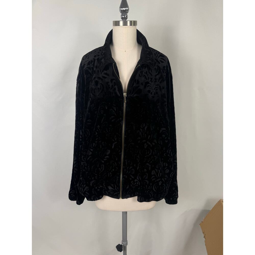 Vintage Teddi XL Velvet Patterned Light Zip-up Jacket Dark‎ Romantic Vamp Gothic